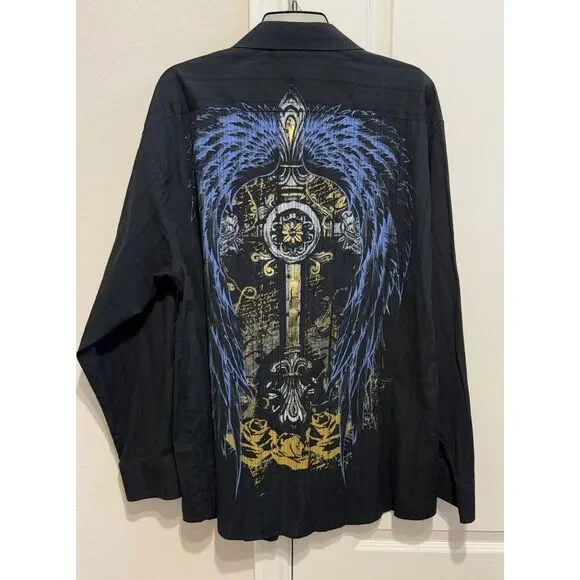 Eighty Eight Shirt Mens XXL Black Long Sleeve Cross - Picture 2 of 6